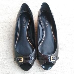 Lauren Ralph Lauren Black Madison Peep Toe Wedge Pumps